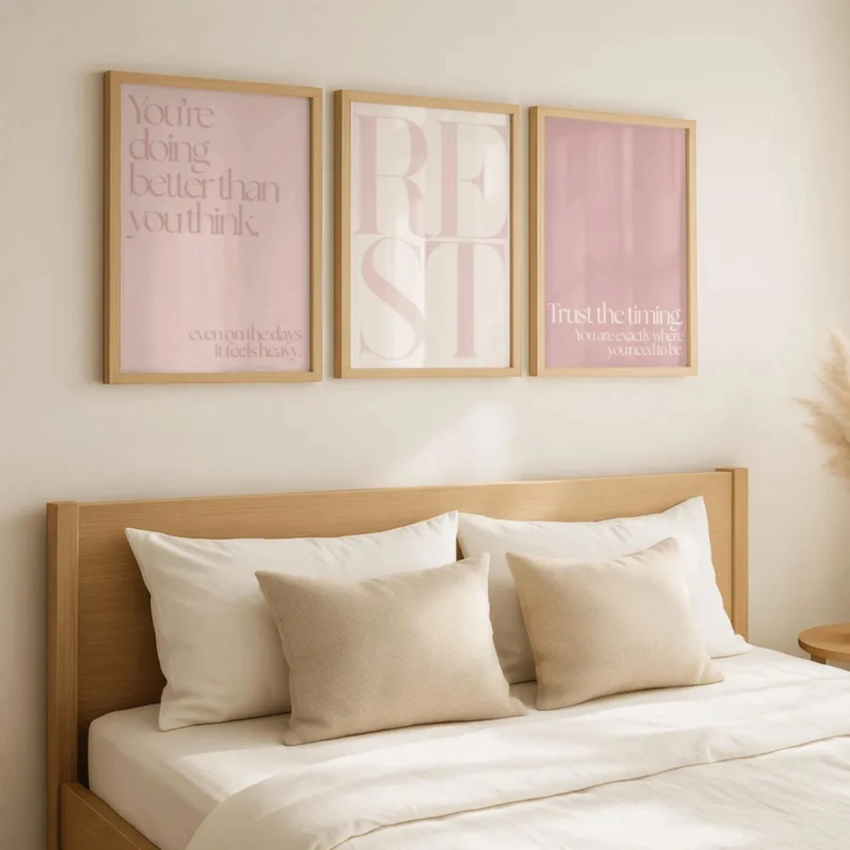 affiche murale minimaliste rose clair texte imprimé chambre salon décoration murale pièce