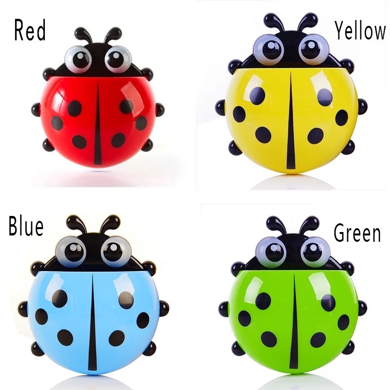 porte brosse dents coccinelle dessin animé rouge jaune bleu vert suction mignon cartoon organisateur