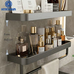 étagère murale moderne étagère salle bain aluminium gris laquée fixations adhésives serviettes cosmétiques minimaliste