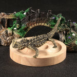 statuette lézard or noir texturée épines décorative animalier cuivre antique table