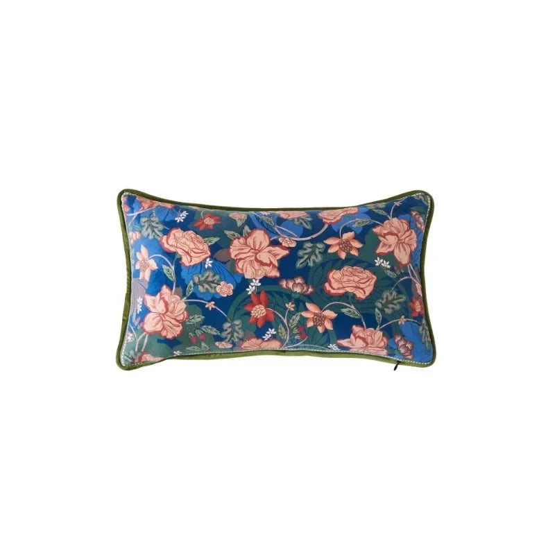 housse coussin imprimée perroquet oiseaux fleurs polyester coton lit carré vintage bleu vert rose