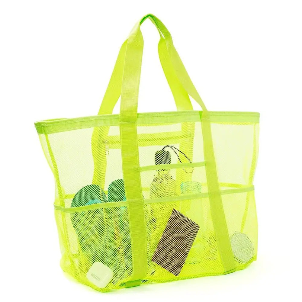 Sac plage violet noir bleu clair vert rose maille respirante réutilisable moderne poignées