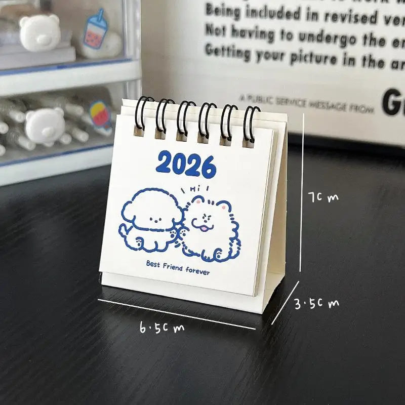 calendrier mini blanc bleu mignon dessins animés anneaux métalliques dates imprimées modernes minimalistes