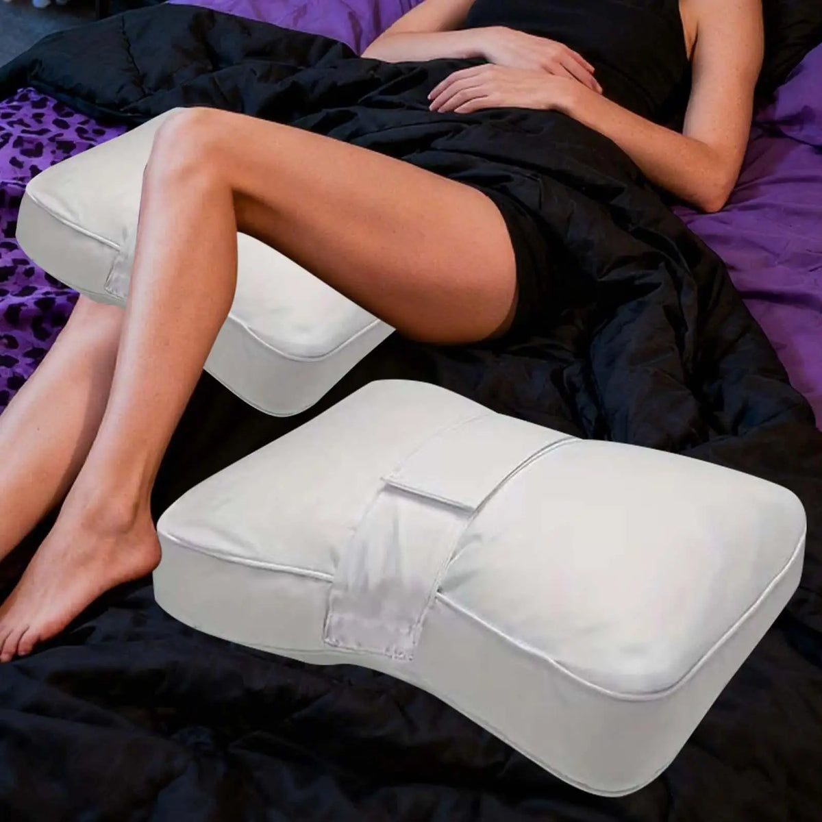 coussin genou blanc uni confortable bande velcro literie maison dormir articulations dos hanches