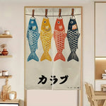 rideau porte poissons koi japonais bleu rouge jaune clips traditionnel polyester opaque