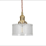 lampe suspendue moderne transparente cuivre rayures verticales ampoule led vis fixe chambre salon étude