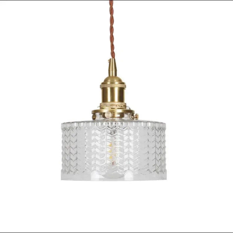 lampe suspendue moderne transparente cuivre rayures verticales ampoule led vis fixe chambre salon étude