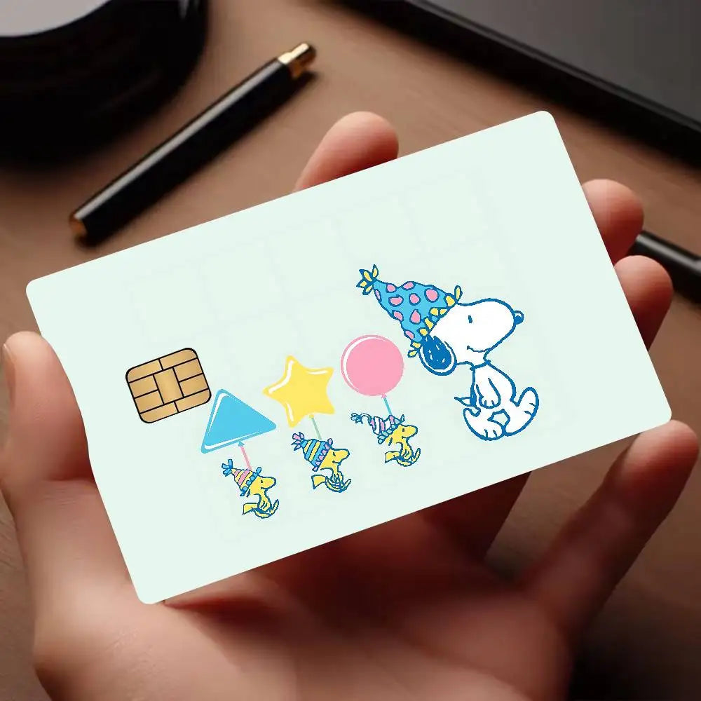 autocollant carte credit snoopy happy holidays bleu marine moderne