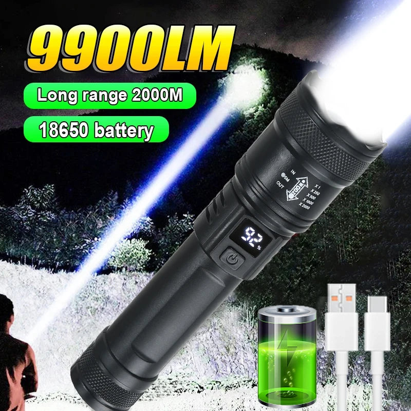 lampe torche noire rechargeable 10w led 800 lumens zoom modifiableextérieur moderne