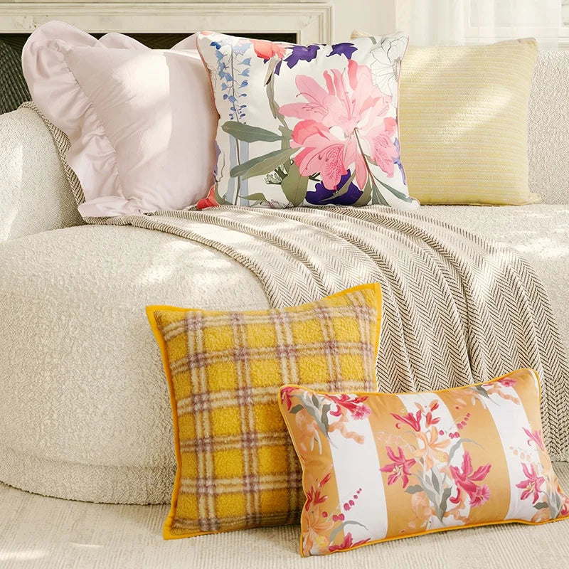 housse coussin fleurs jaunes polyester nordic moderne décoration canapé maison voiture 45x45cm 30x50cm