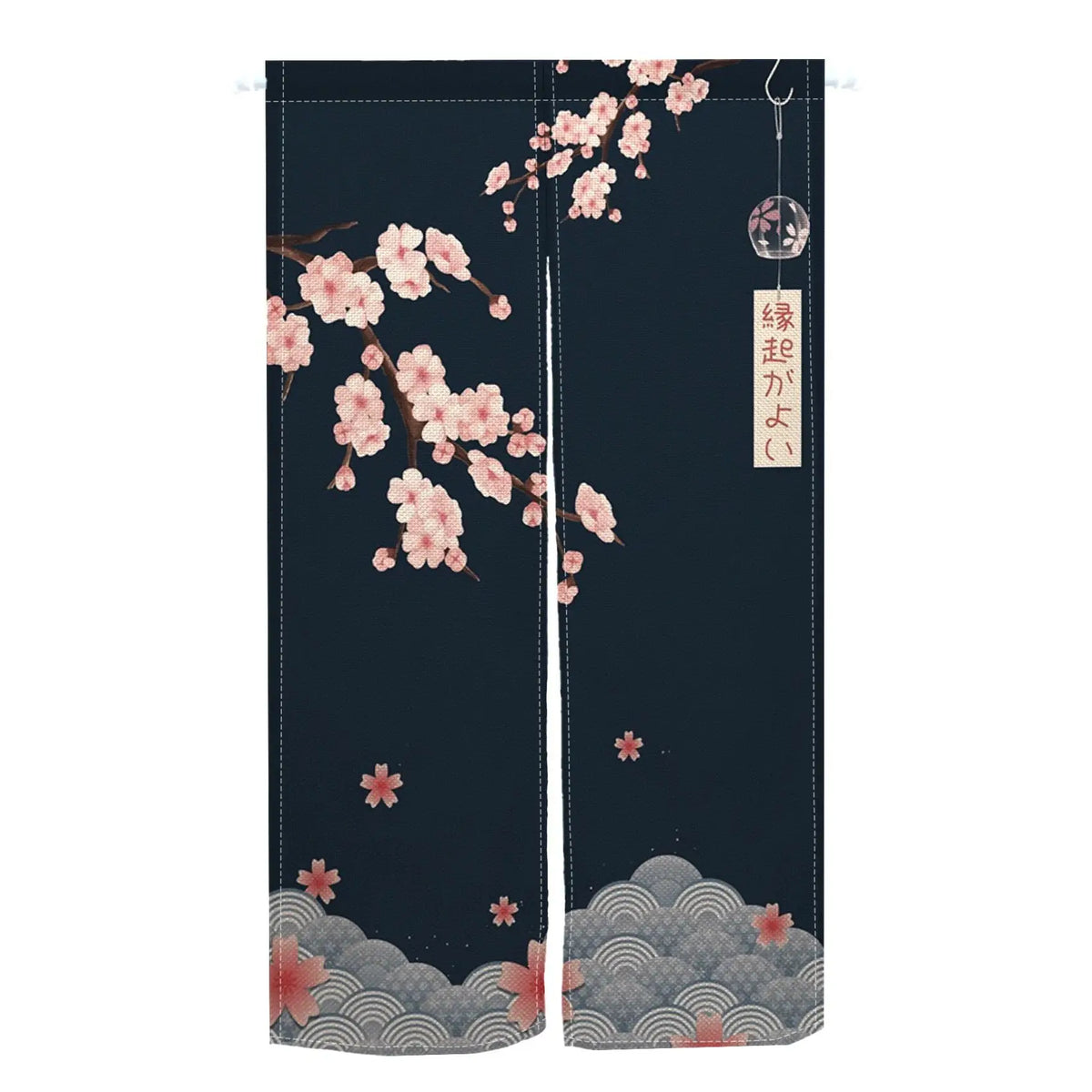 rideau porte art japonais fleurs cerisier ondulé opaque crochets moderne blanc rouge noir