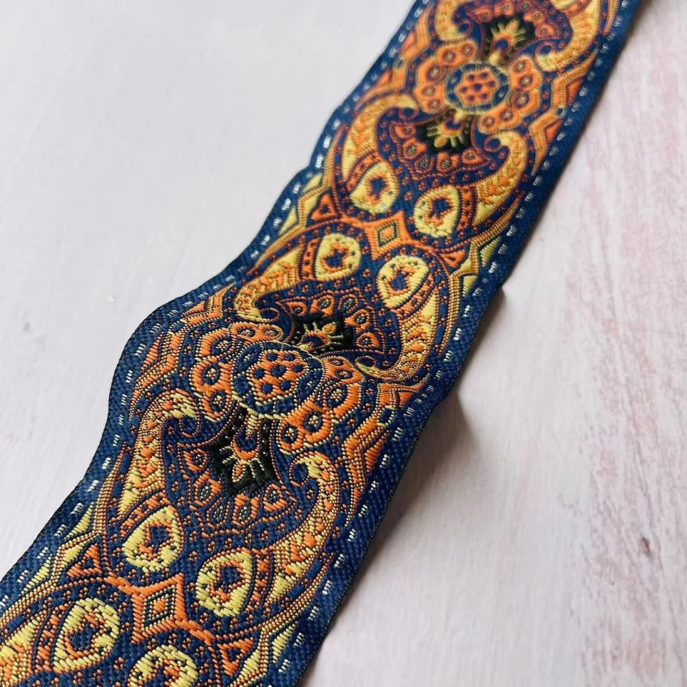 ruban polyester largeur 5cm motifs fleurs broderies couleurs noir bleu vert orange élégant rideaux