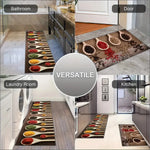 tapis cuisine marron beige blanc motif cuillères grains épices moderne sol polyester pvc