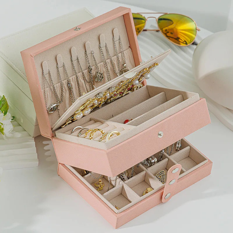 boîte bijoux simili cuir blanc noir rose moderne cadenas rangement voyage colliers boucles doreilles