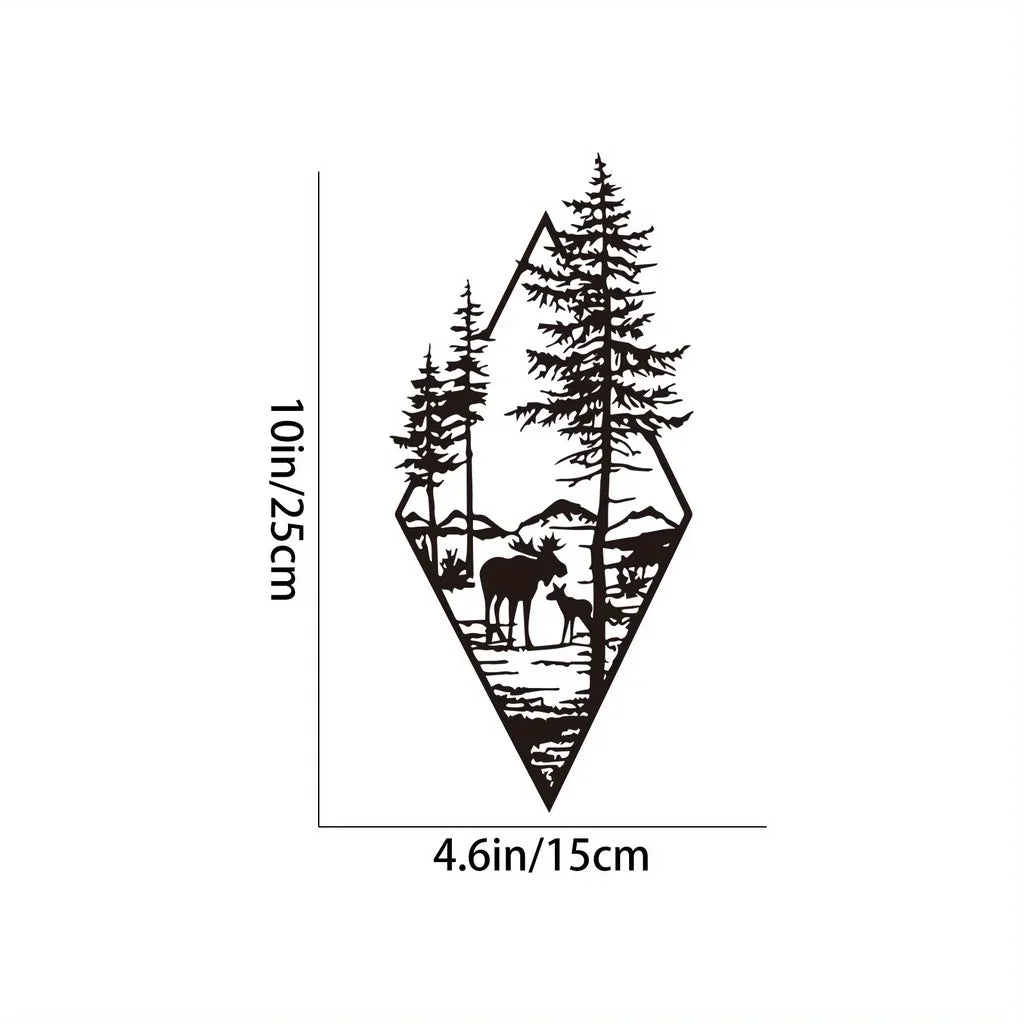 décoration murale silhouette animaux cerf arbre montagne noire moderne minimaliste artística maison