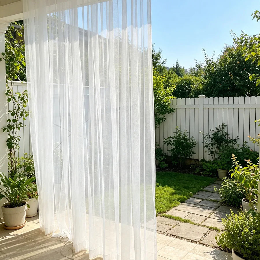 rideau anti insectes extérieur panneaux polyester blanc transparent jardin bohème decorationextérieur