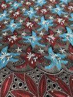 tissu coton dentelle voile party robe ethnique brodé strass fleurs gris rouge bleu blanc
