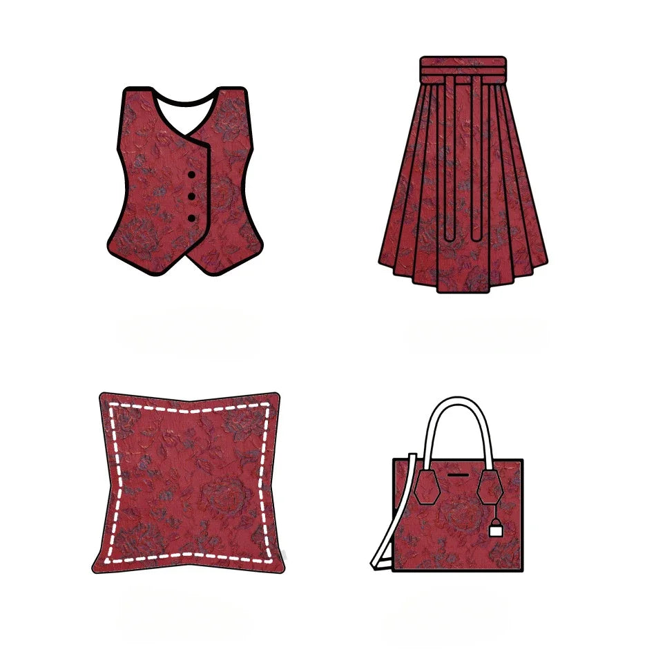 tissu polyester rouge bordeaux floral brodé classique élégant 145cm large résistant environnemental gilet jupe