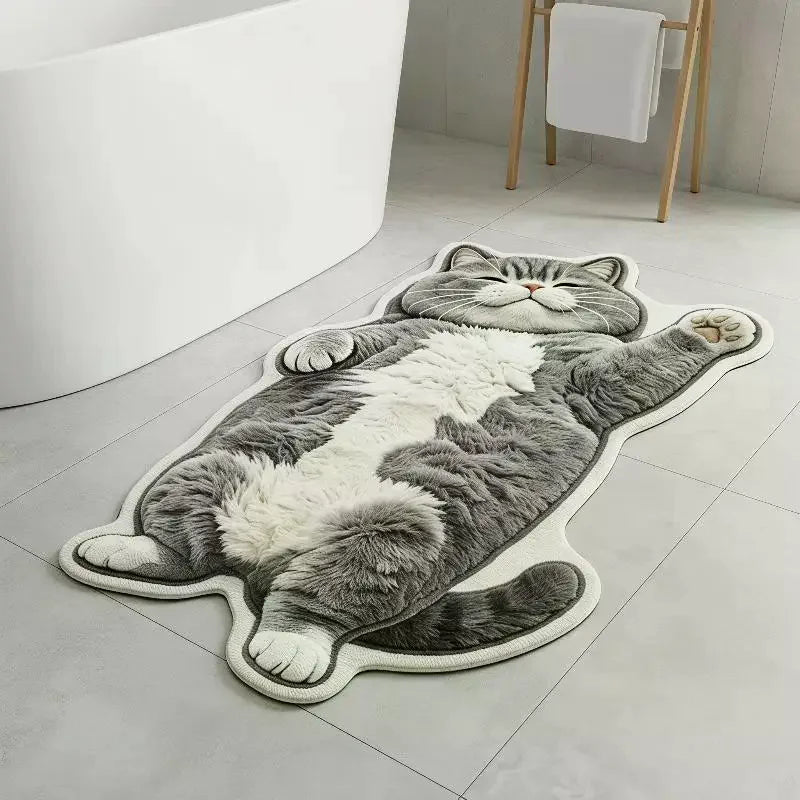 tapis peluche chat gris blanc épais décor chambre salon tapis doux motif animal réaliste