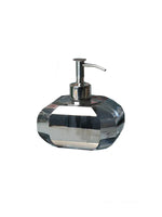 distributeur savon liquide bouteille lotion verre cristal transparent rayures horizontales moderne élégant respectueux environnement