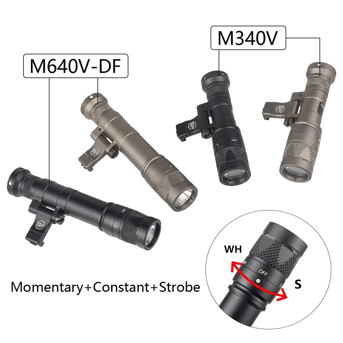 lampe torche tactique led noir texturée clip picatinny rechargeable chasse airsoft moderne