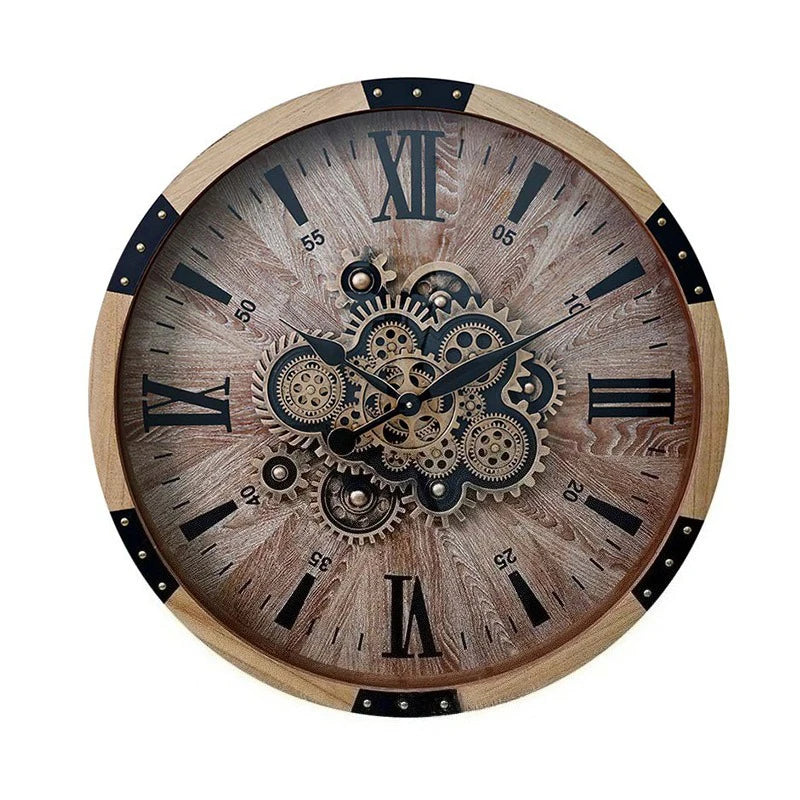 horloge murale bois naturel aiguille quartz rétro salon decoration