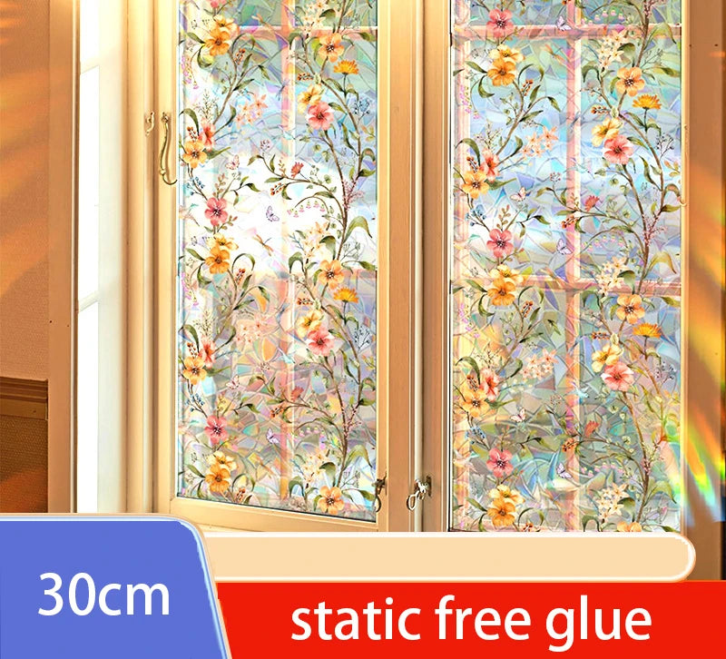 film décoratif fenêtre floral multicolore semi opaque moderne adhésif isolation uv do it yourself