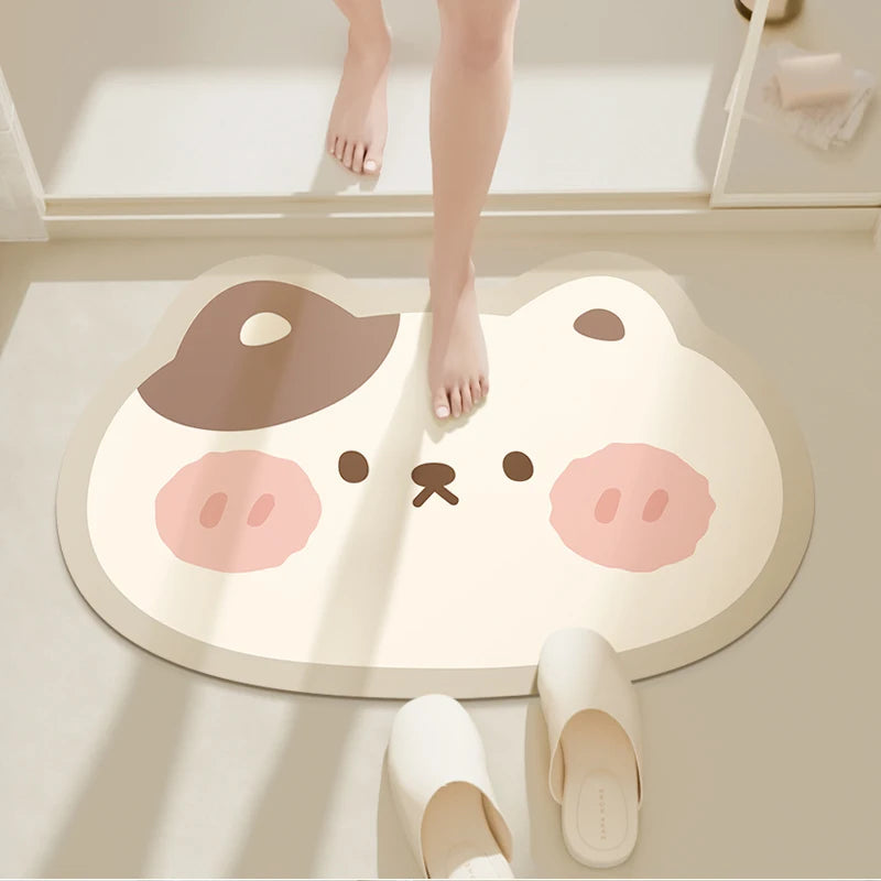 tapis sol antidérapant dessin animé mignon visages porcs blanc rose