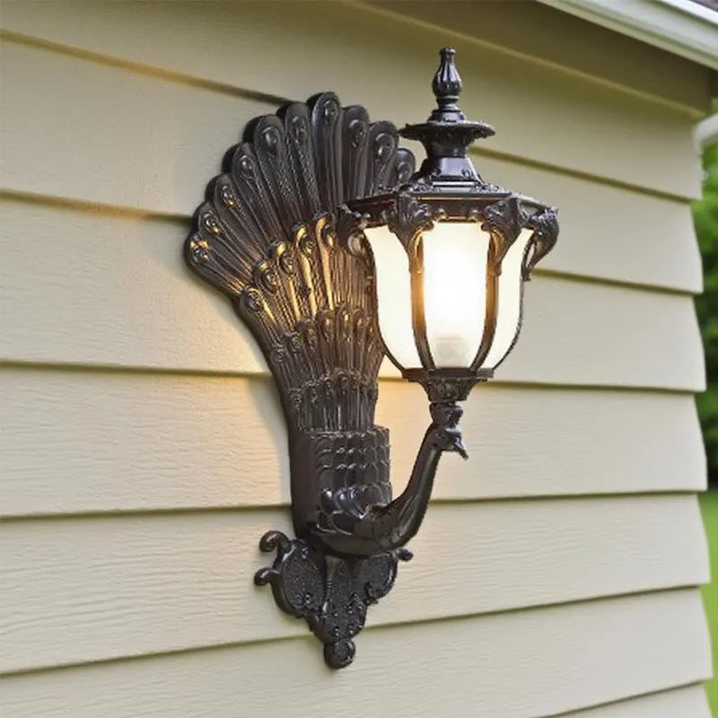 applique murale noire plume paon classique ip65 led éclairage maison moderne aluminium