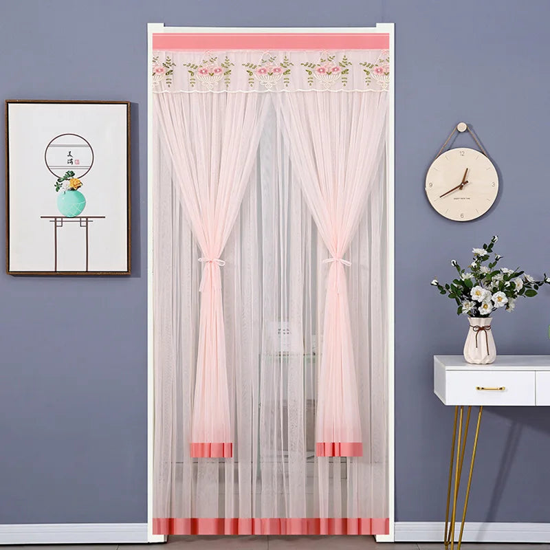 rideau gris beige rose bleu broderie florale transparent moderne ruban porte tissu polyester