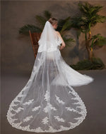 voile mariée classique blanc broderie florale bord dentelle translucide femme adulte