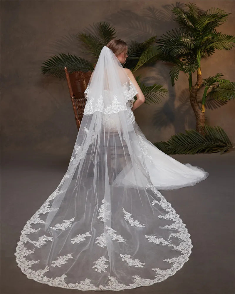 voile mariée classique blanc broderie florale bord dentelle translucide femme adulte