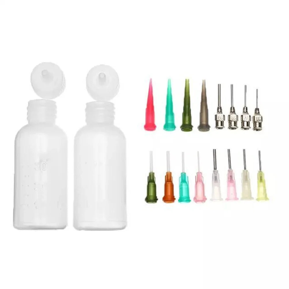 seringues bouteilles serre capsules blanc vert rose gris noir embouts applicateurs set bricolage decoration