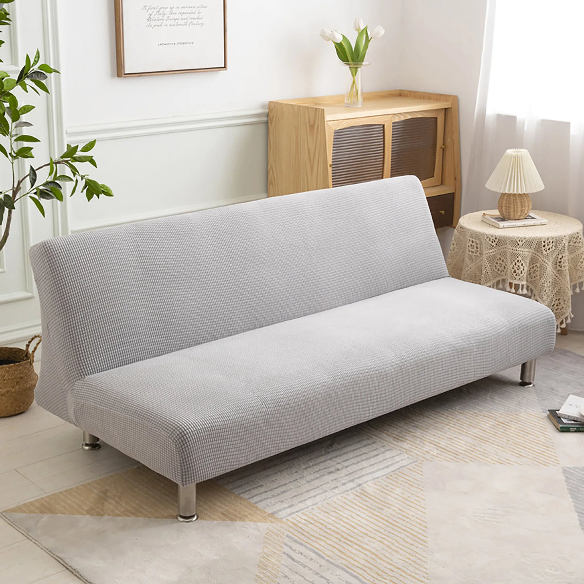 housse canapé extensible tissu jacquard vert petit carreau moderne canapé lit
