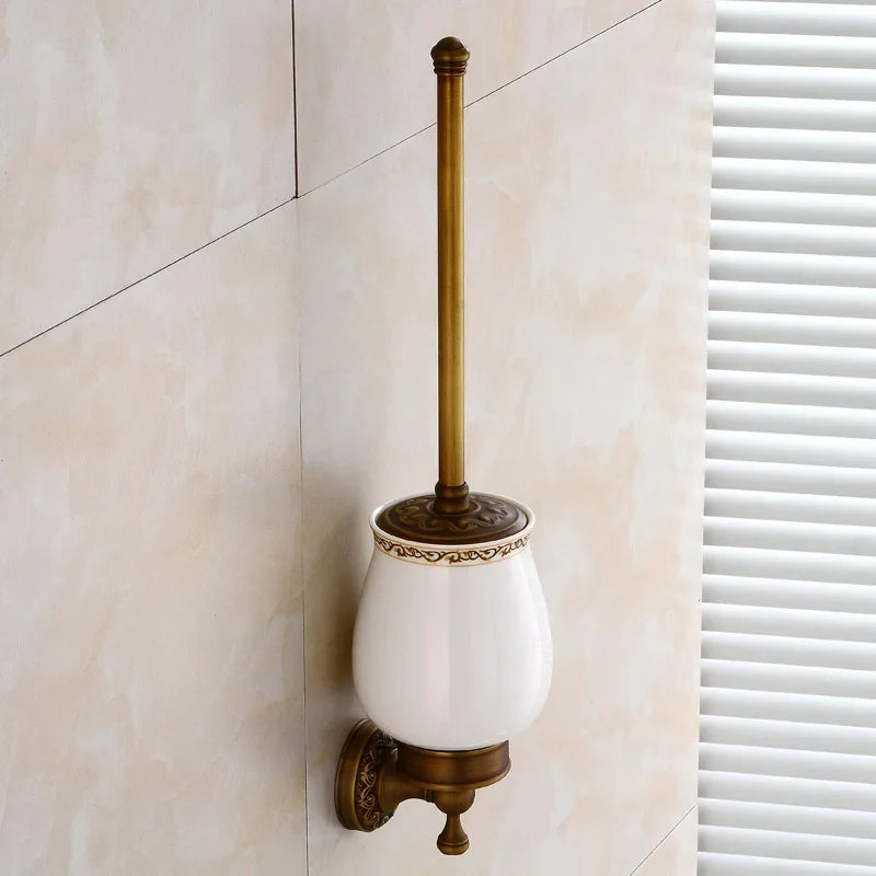 porte brosse wc blanc doré orné motifs floraux support mural classique fixations