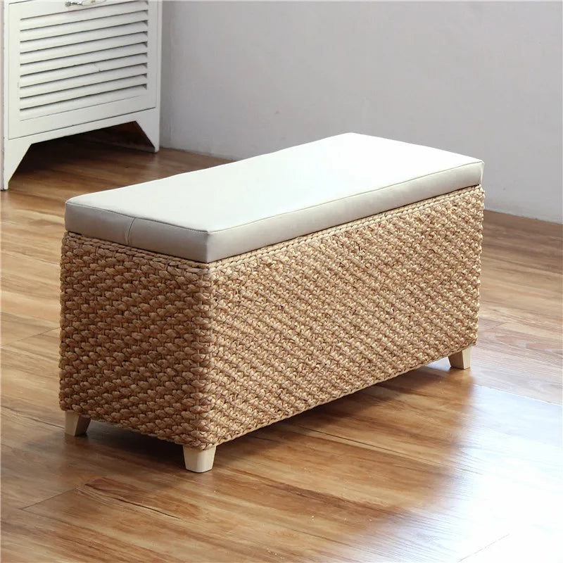 banc rangement moderne rotin coussin amovible rangement chaussures sous siège minimaliste
