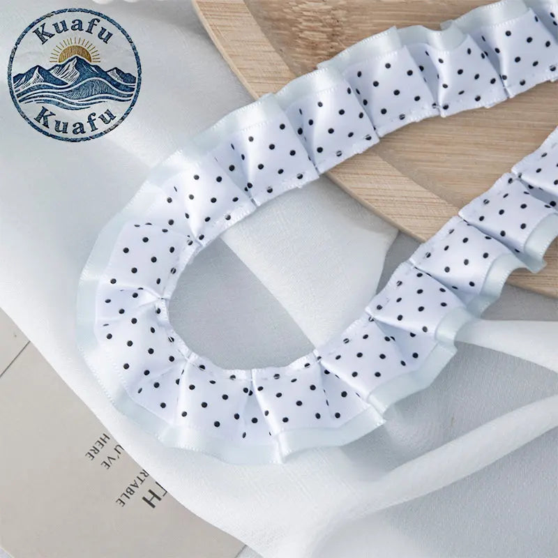ruban plissé dentelle polyester largeur 2.5cm mariage noir blanc rose bleu violet points noirs