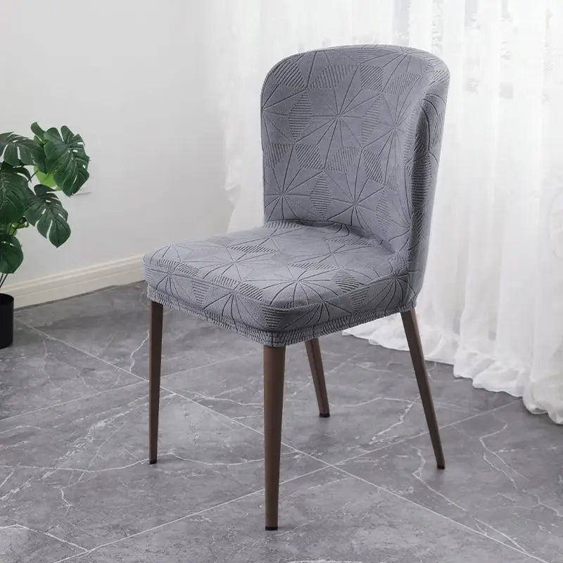 housse chaise moderne polyester imprimé géométrique bleu gris rose anti poussière fixations métal