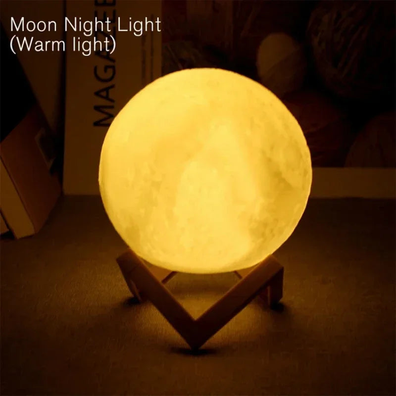 veilleuse lune led blanc moderne support bois chambre enfants lumière douce