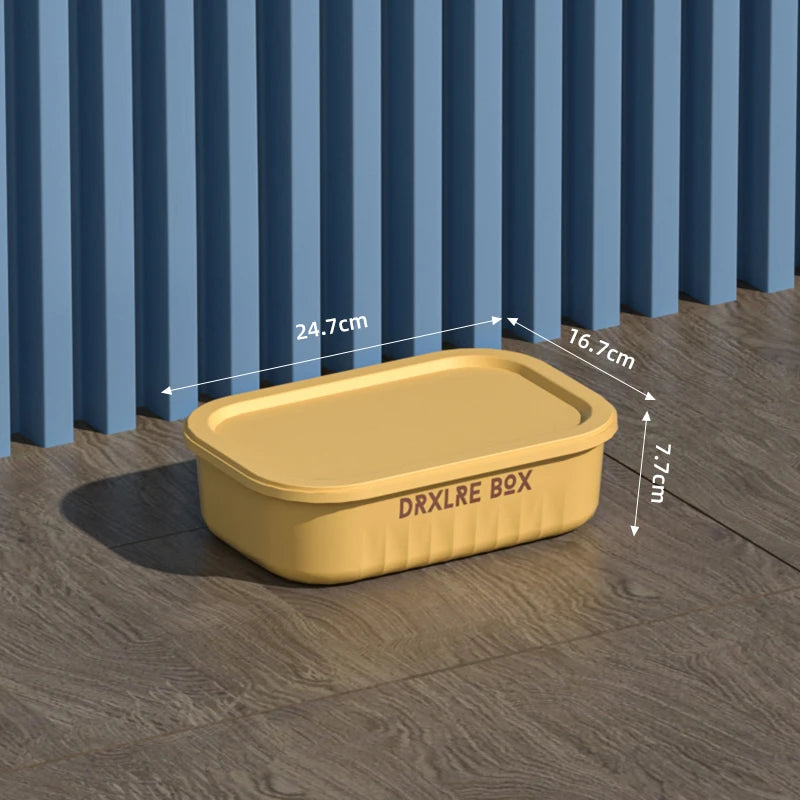 boîtes rangement plastique bleu blanc jaune rayures poignées couvercle moderne respectueux environnement