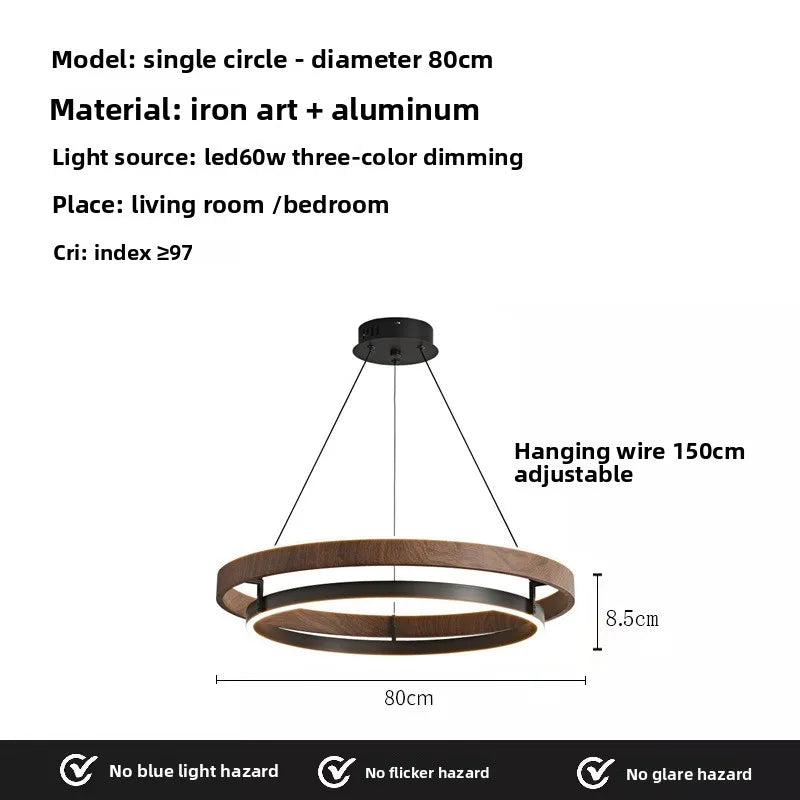 suspension lumineuse moderne bois foncé anneau concentrique éclairage led minimaliste