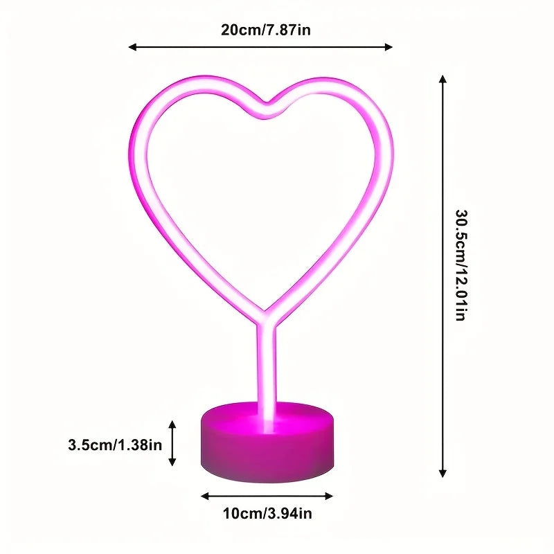 lampe décorative néon forme coeur rose base blanche rechargeable usb anniversaire mariage