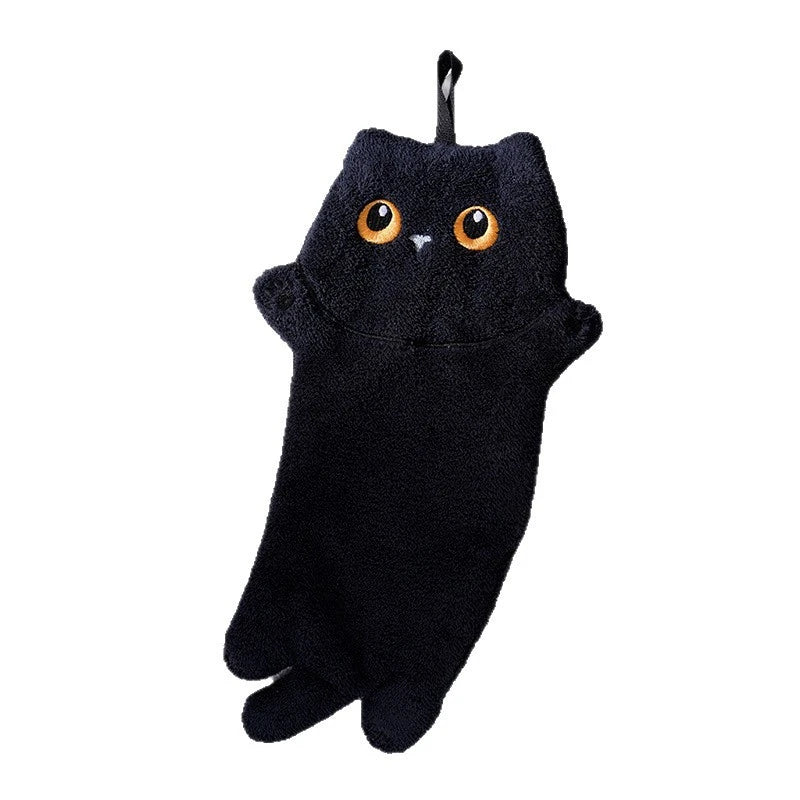 serviette toilette gant noir chat peluche super absorbante cordon cuisine salle bain