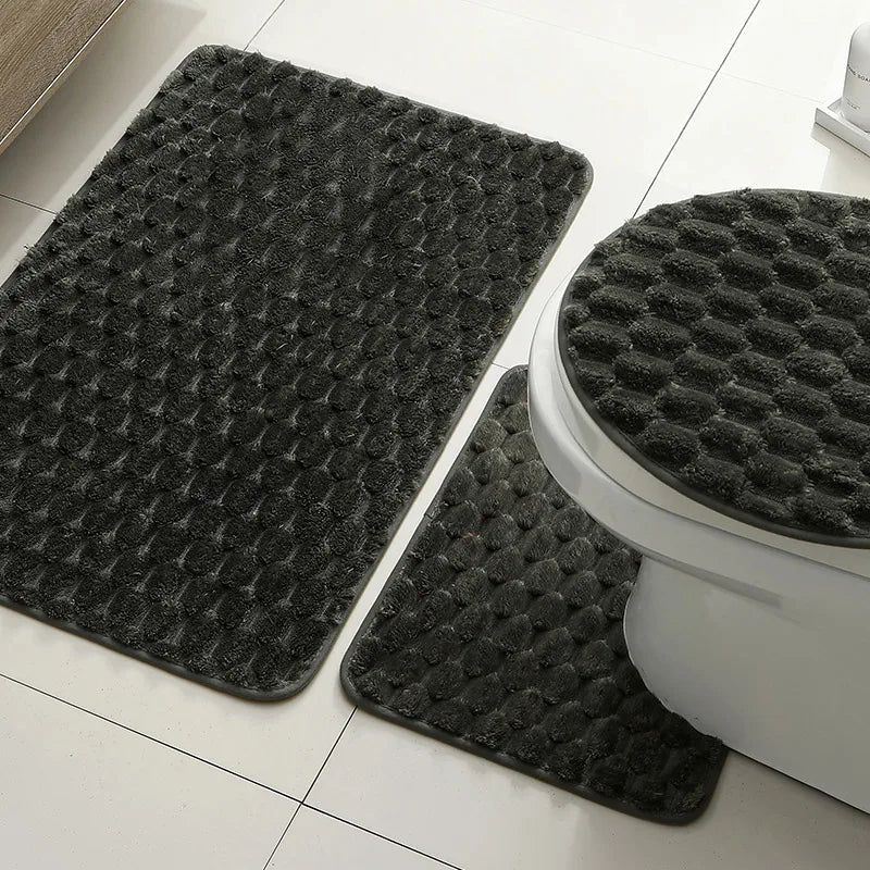 tapis bain moderne rose pâle texture boules respectueux environnement salle bain lavable machine séchage
