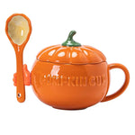 tasses porcelaine céramique motif citrouille texture rugueuse couleur orange verte rouge automnales
