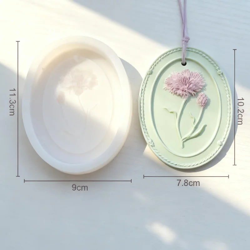 cadre décoratif ovale silicone fleurs reliefs artisanal clips ruban couleurs variées maison