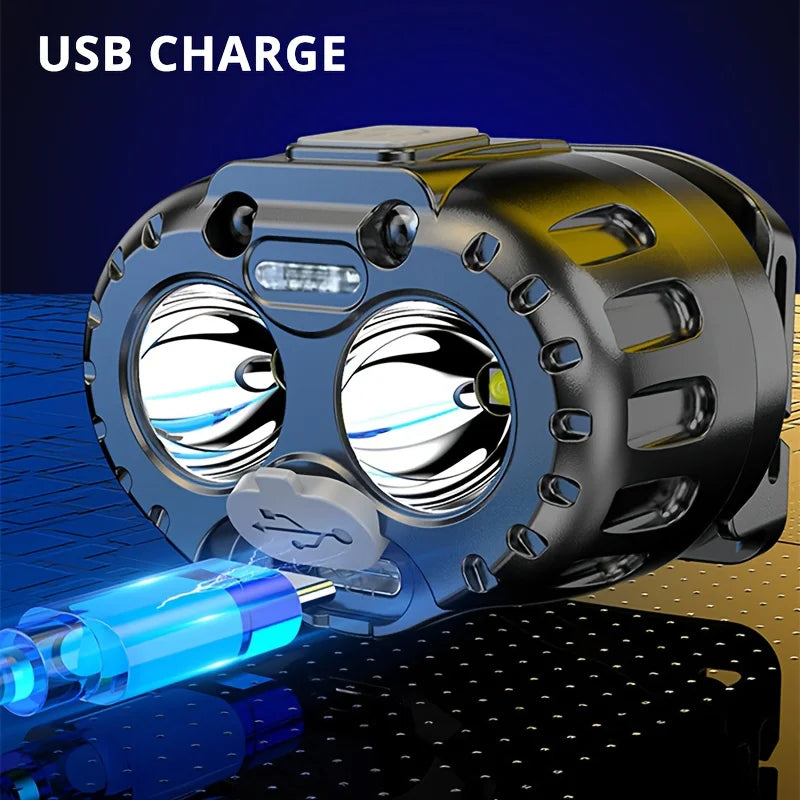 lampe frontale rechargeable led noir orange boutons molette ceinture ajustable mode pratiqueurgence étanche