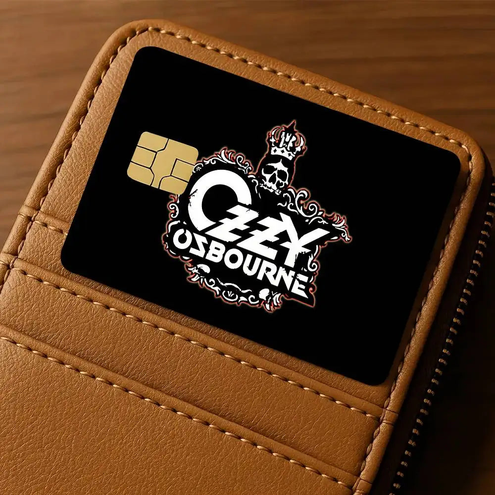 cartes crédit autocollantes ozzy osbourne logo waterproof résistantes graphique noir doré
