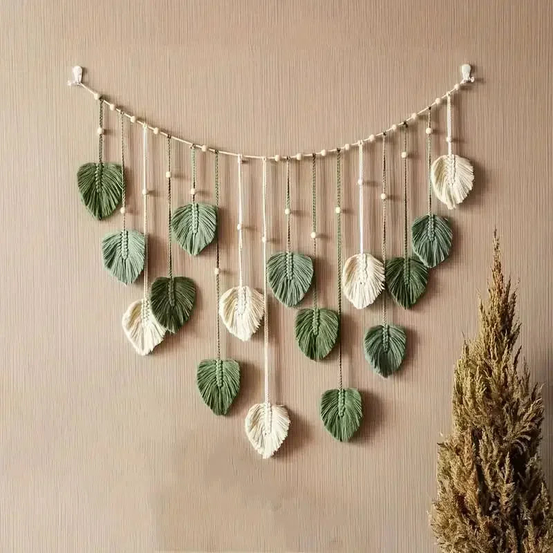 guirlande feuilles artificielles boho vert blanc marron naturelle clips cordons décoration murale salon chambre