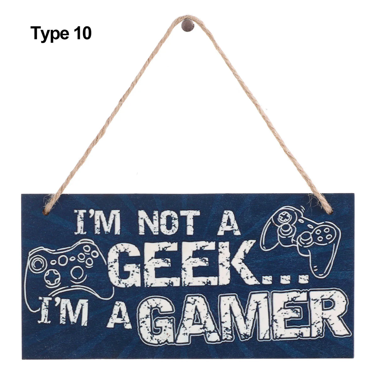plaque décorative bois graphique texte jeu manette humoristique corde noire bleue adolescente chambre